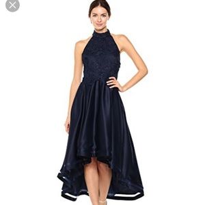 Women's 3D lace Mock Neck, hi-Low Dress